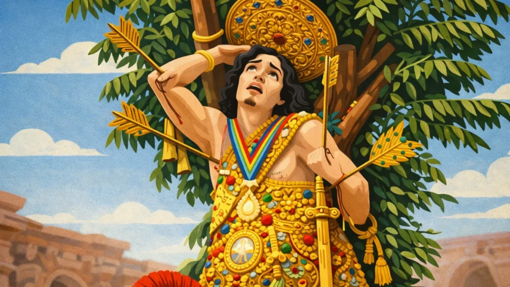 patron san sebastian del cusco durante su celebración y procesión en la ciudad del cusco en el distrito de san sebastián, cusco