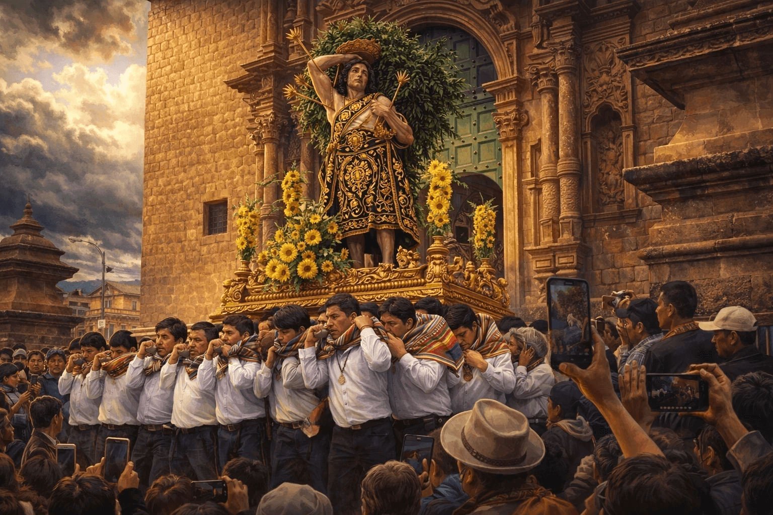 imagen representativa/ilustrativa de la procesión del Patrón San Sebastián en la ciudad del cusco