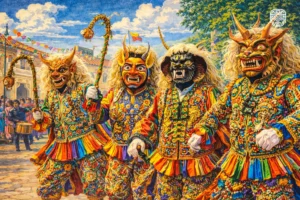 imagen representativa de la danza saqras baile tradicional en la zona andina del perú