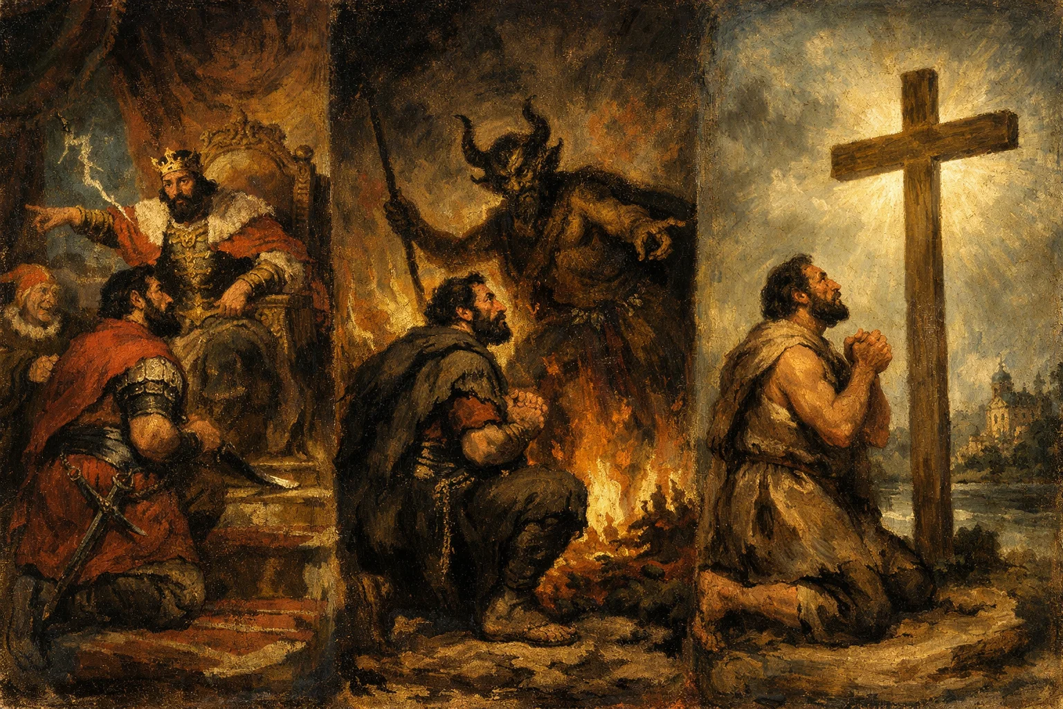 san cristobal en sus tres etapas de servicio a un rey, el diablo y a cristo