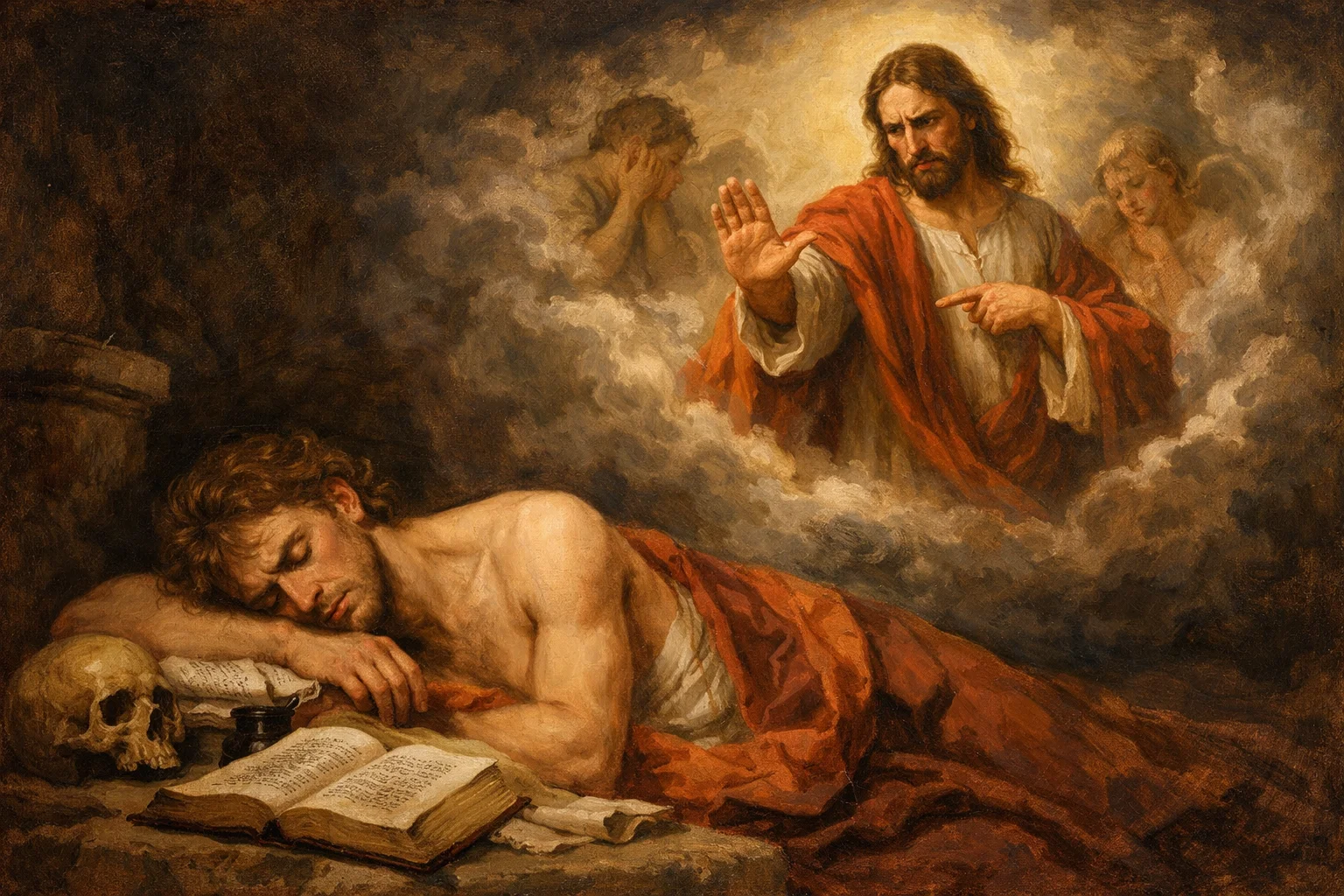 momento en el que san jerónimo sueña con jesús y este recrimina su interés pagano