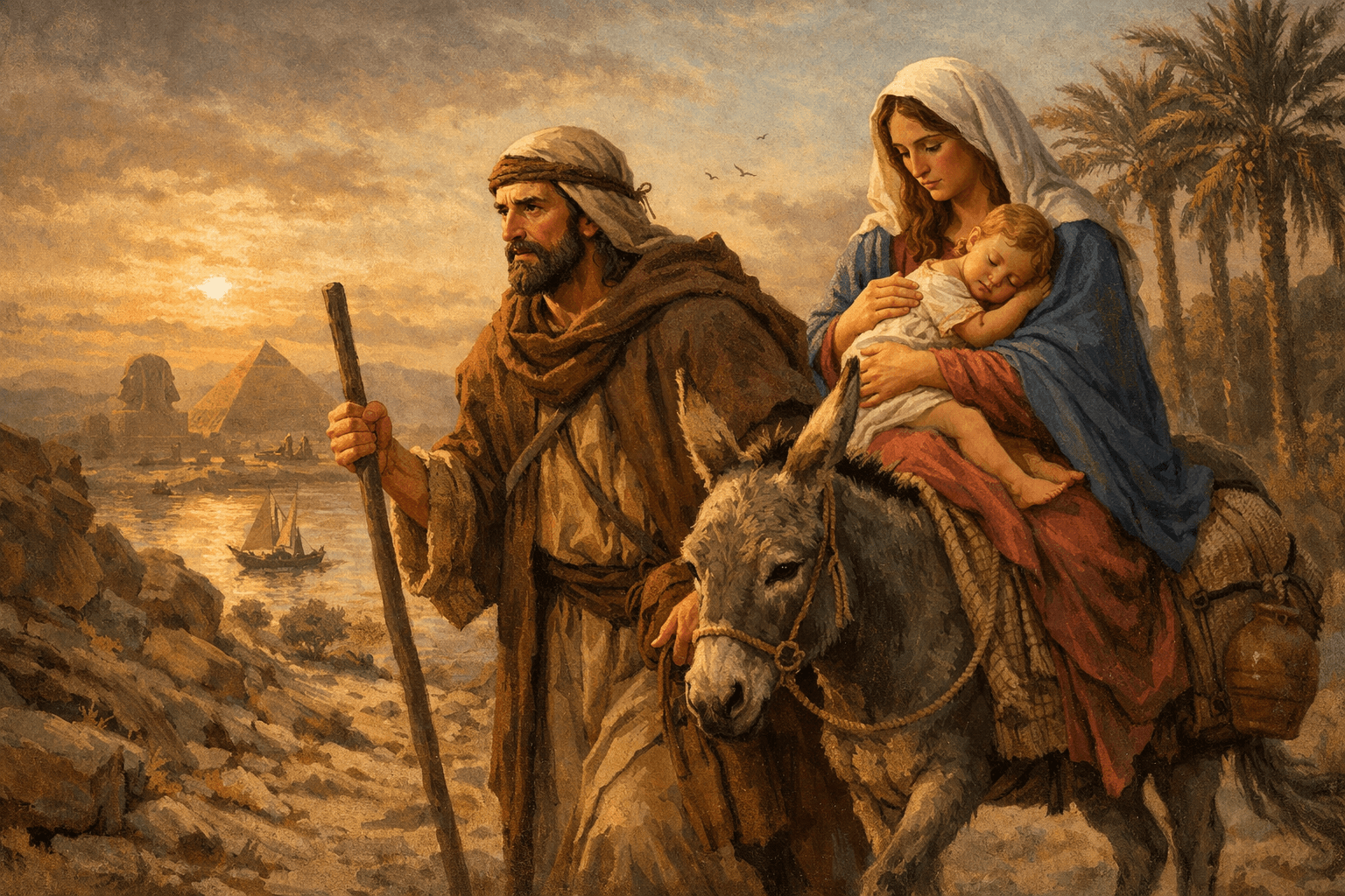 San José llevandose a maría y Jesús hacia Egipto