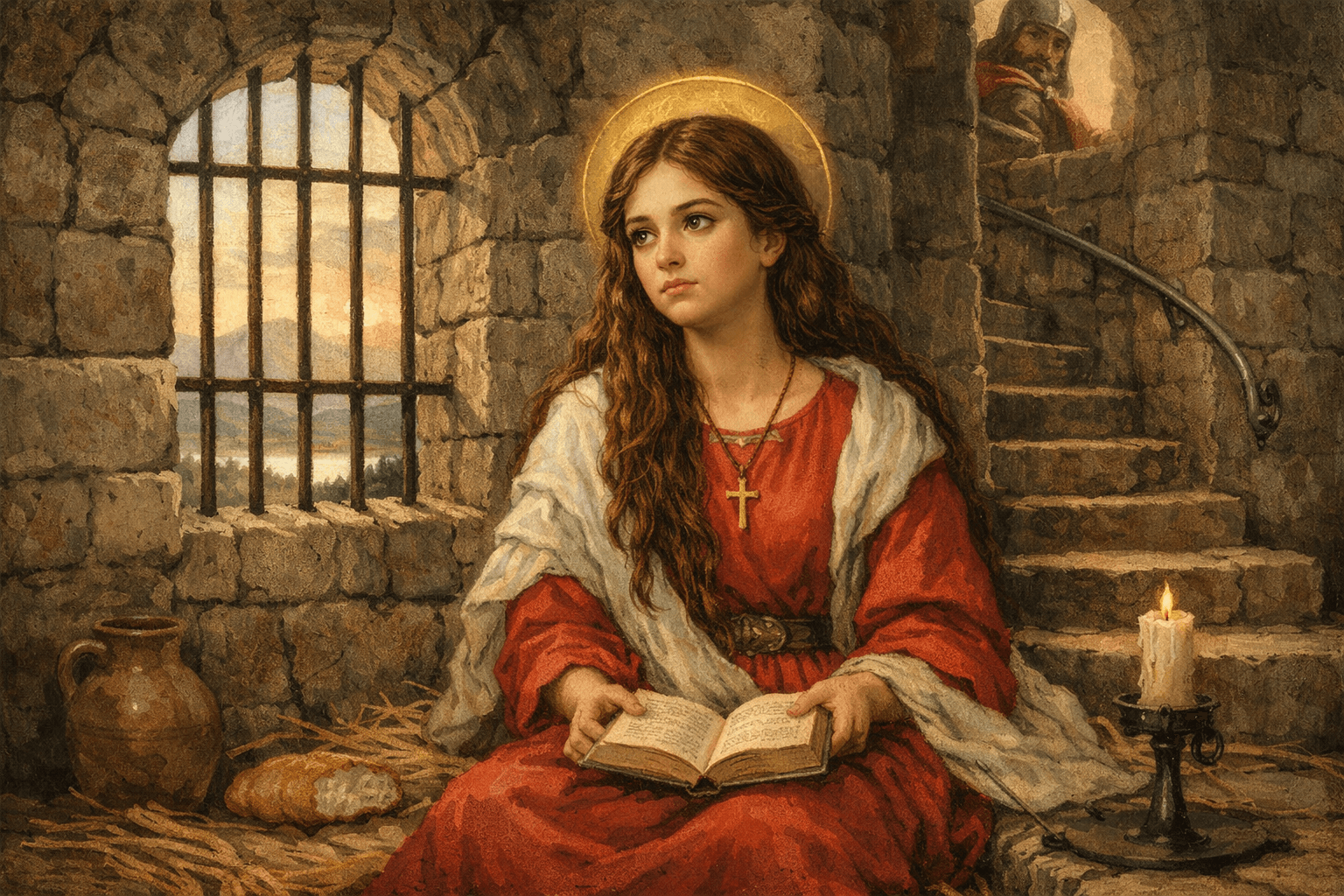 santa bárbara en su adolescencia al momento de ser encerrada por su padre para "protegerla"
